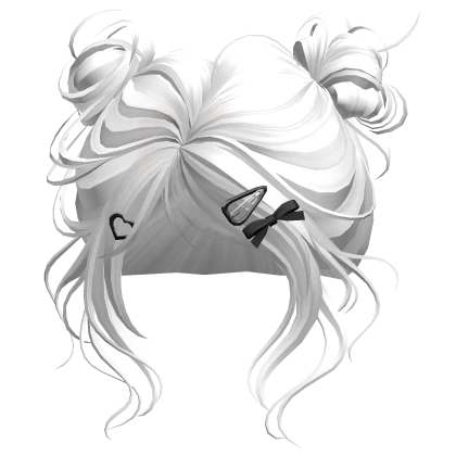 White Cute Wavy Buns w/ Ribbon Hairclips