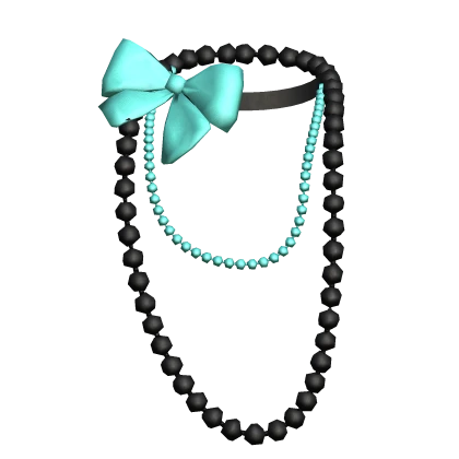 Black Layered Pearl Necklace Teal Bow Gyaru Y2K