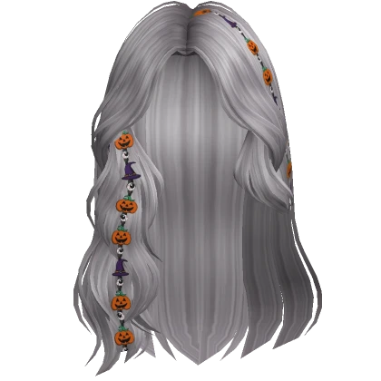 Spooky Swept Wavy Hair w/ Halloween Charms (Grey)