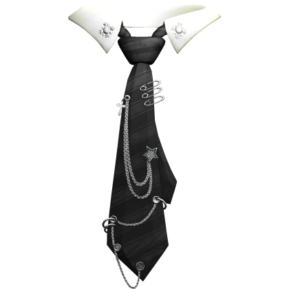 Striped Emo Chained Black Tie + White Collar 3.0
