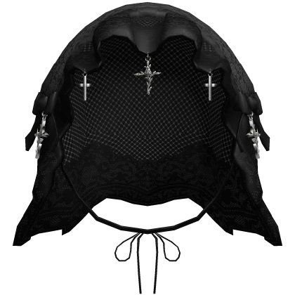 Emo Goth Dark Ruffled Veil w/ Cross - Black 
