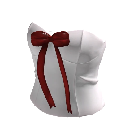 White Classic Corset Top With Red Bow Ribbon