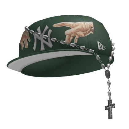 Green NY Fitted Cap w/ Rosary