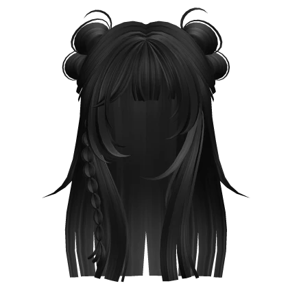 Y2K Long Hime Hair w/ Braids & Buns (Black v1)