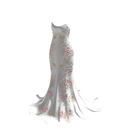 ♡ Strapless Pastel Floral White Elegant Dress (V2)