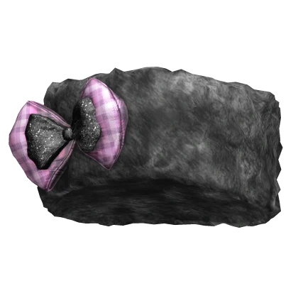 Cute Fluffy Gyaru Black Fur Hat with Pink Bow
