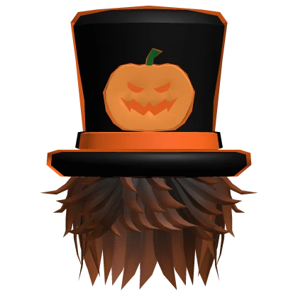 Spooky Pumpkin Top Hat w/ Orange Hair Halloween 