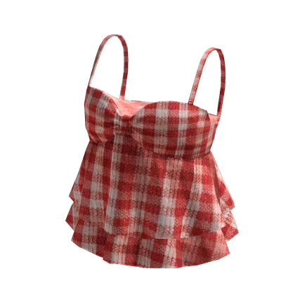 🍀Ruffle Lace Strap Tee (Red)