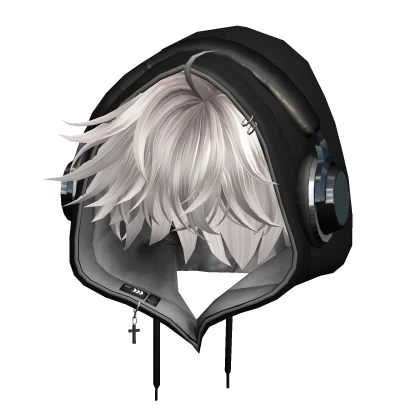Silver Messy Hair w/ Hoodie & Headphones