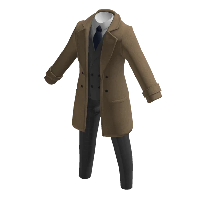 Khaki Business Overcoat Suit Jacket w/ Grey Slacks