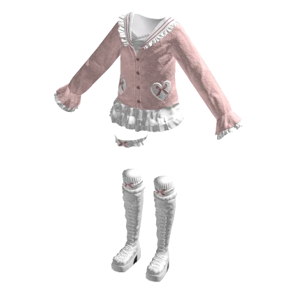 🍀Cute Cardigan Ruffle Outfit (Pink)