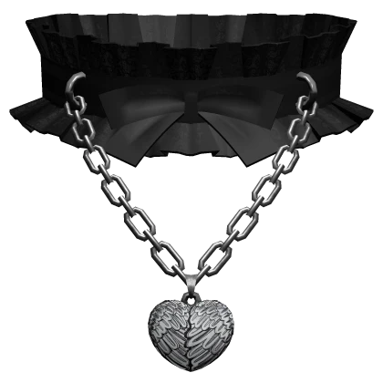 gothic choker w chain & wings heart locket black
