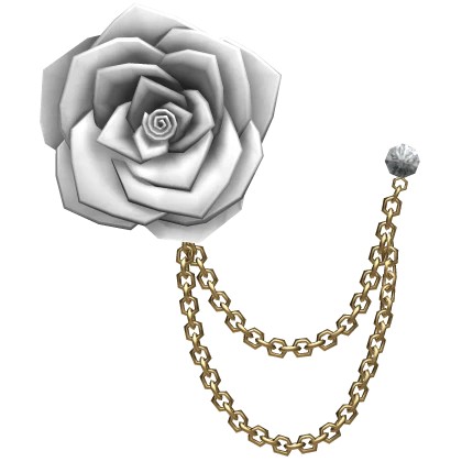 White Rose Vintage Lapel Pin With Golden Chains