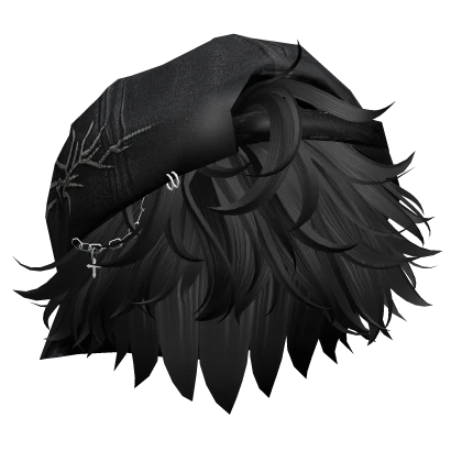Messy Anime Boy Hair w/ Y2K Distressed Hat (Black)