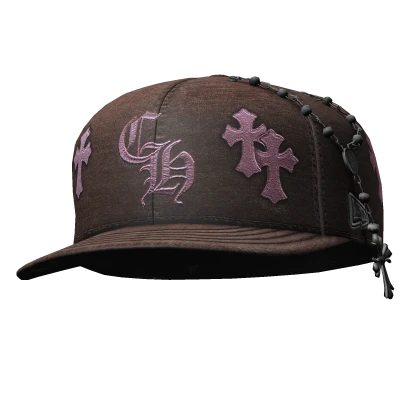 ✤ Brown Chrome Fitted Cap with Rosary - Tilted