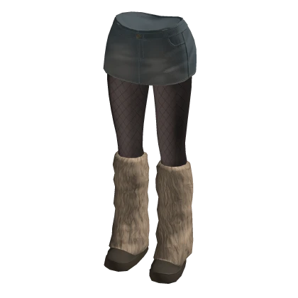 🍀Y2K Fishnet Denim Skirt w Snow Boots