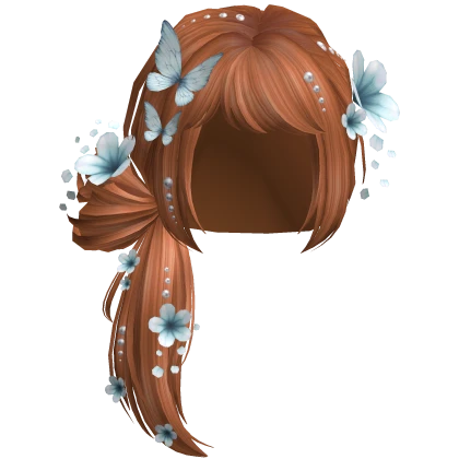 Ginger Kawaii Wispy Butterfly Side Bun W/ Flowers