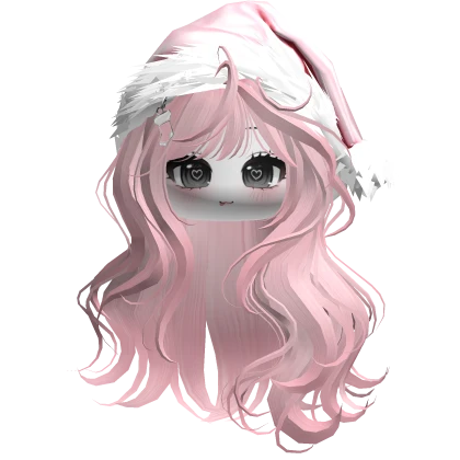 Pink Wavy Hair w/ Cute Face & Santa Hat