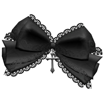 Black Silk Hair Bow w Lace & Cross