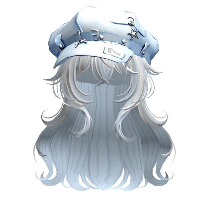 White & Blue Cute Anime Girl Hair w/ Y2K Punk Cap