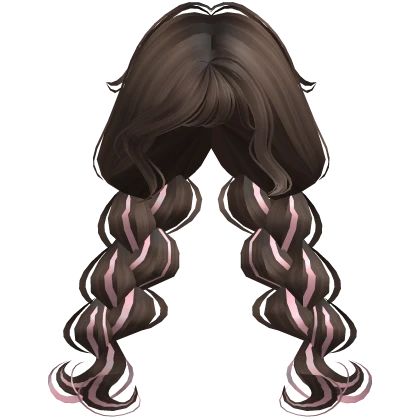 ♡ brown swirly braids with pink ribbon 