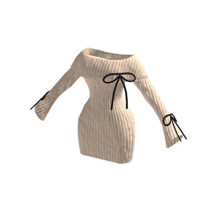 Beige Knitted Bodysuit Dress 