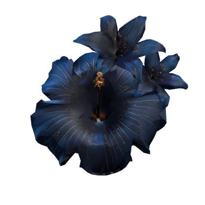 Tropical Summer Hibiscus & Lily Flower Navy Blue