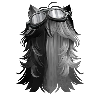 Black&Gray Anime cat hair w/ Y2K Goggles