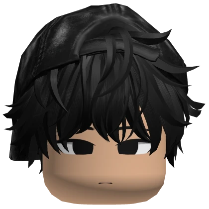 Black Messy Emo Hair Y2K Cap Anime Boy Face