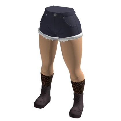 Blue Denim Shorts With Leopard Print Socks & Boots