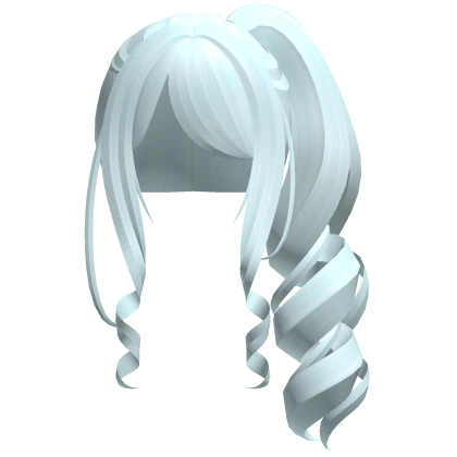 Long Pastel Blue Curly Side Ponytail W Bangs