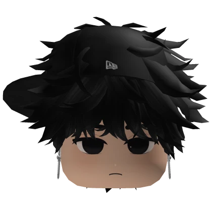 Black Messy Emo Hair w/ Y2K Cap & Cute Boy Face