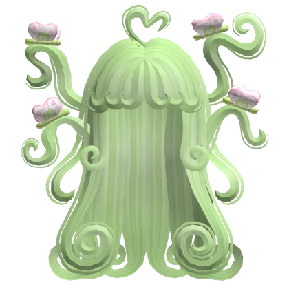♡ soft green cute swirly hair with butterflies