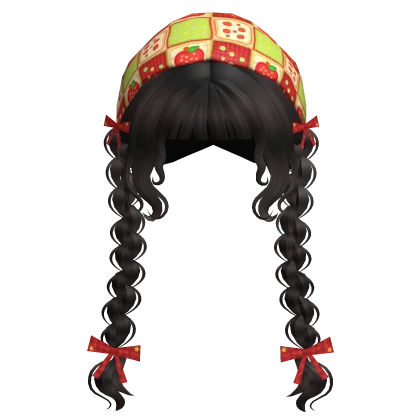 ♡ dark brown braided pigtails + igari headscarf