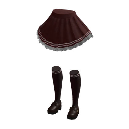 Anime School Girl Skirt w/ Socks & Shoes - Red