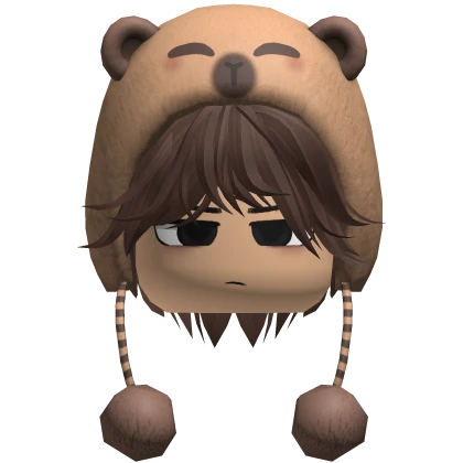 Brown Messy Hair w Capybara Hat + Face