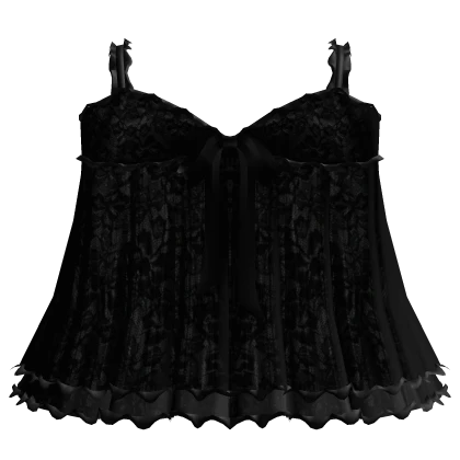 gothic ruffle dress w bow - black lace 3.0