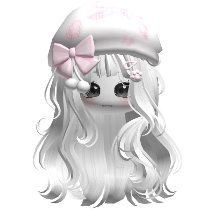 Kawaii Girl Wavy Hair w/ Beret & Face (White)