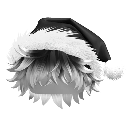 Black & White Fluffy Messy Hair w/ Black Santa Hat