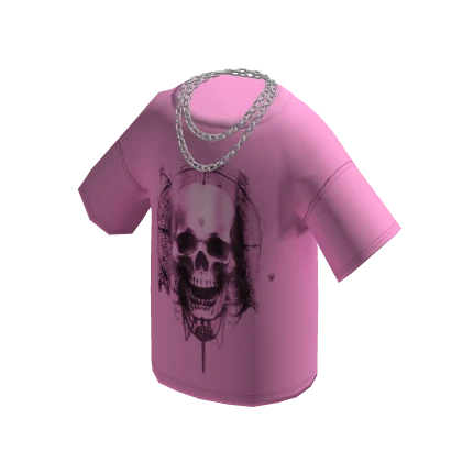Faded Skull Graphic Tee w/ Silver Chains - Pink