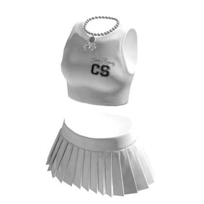 White Tank Top Mini Pleated Skirt Necklace Outfit