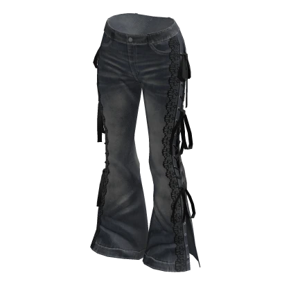 Lace-Up Flare Jeans (Black)