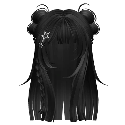 Y2K Long Hime Hair w/ Braids & Buns (Black)