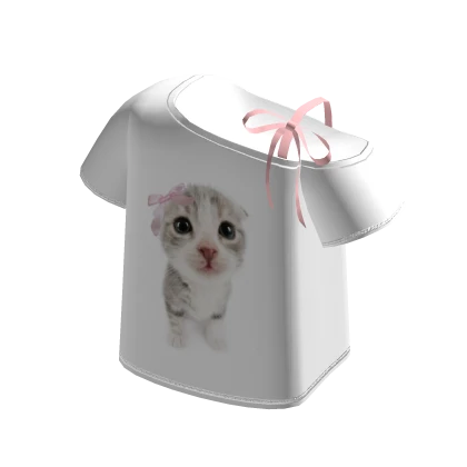🍀Kitty Off Shoulder Tee w Ribbon