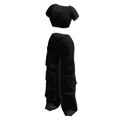 Y2K Cargo Pants & Crop Top Black