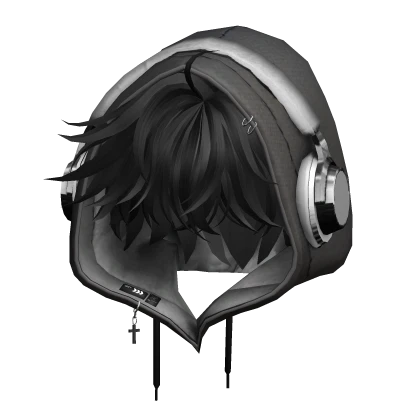 Black2 Messy Hair w/ Hoodie & Headphones