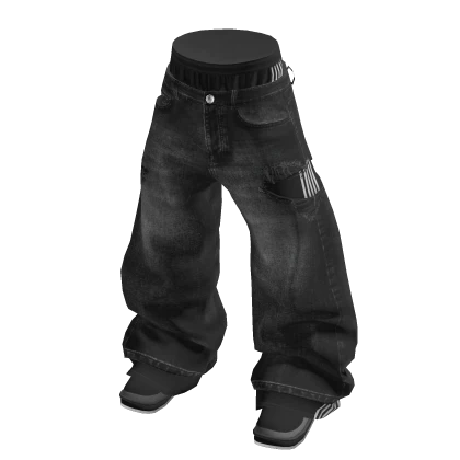 💗Y2K DOUBLE-LAYER RIPPED BAGGY JEANS_BLACK