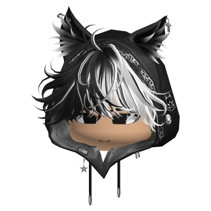 Cute Emo Boy w/ Cute Cat Hood (Black & White)