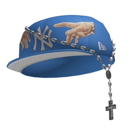 Blue NY Fitted Cap w/ Rosary