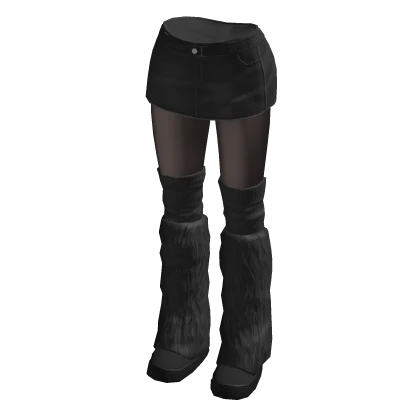 🍀Black Denim Skirt w Snow Boots